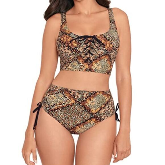 Skinny Dippers Mazie Felicity Lace up Crop Swim Top and bottom Small
